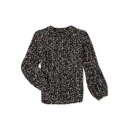 Wonder Nation Girls Long Sleeve Chenille Novelty Pullover Sweater, Sizes 4-18 & Plus