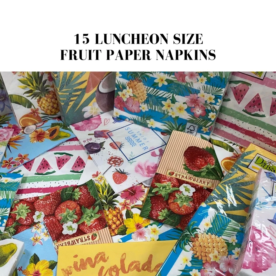 PRIME - Decoupage Napkins Mystery Surprise Pack - Lot Of 15 Assorted Fruit Paper Napkins