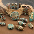 thumbnail image 2 of U8MO 1PC Charms Turquoise Tibetan Nepalese Brass Beads Lapis Tribal Boho Spacer Beads-49#, 2 of 9