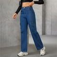 thumbnail image 6 of Mepaouo Womens Wide Leg Jeans High Waisted Flap Pocket Cargo Jeans Casual Y2K Denim Pants(Blue,L), 6 of 9