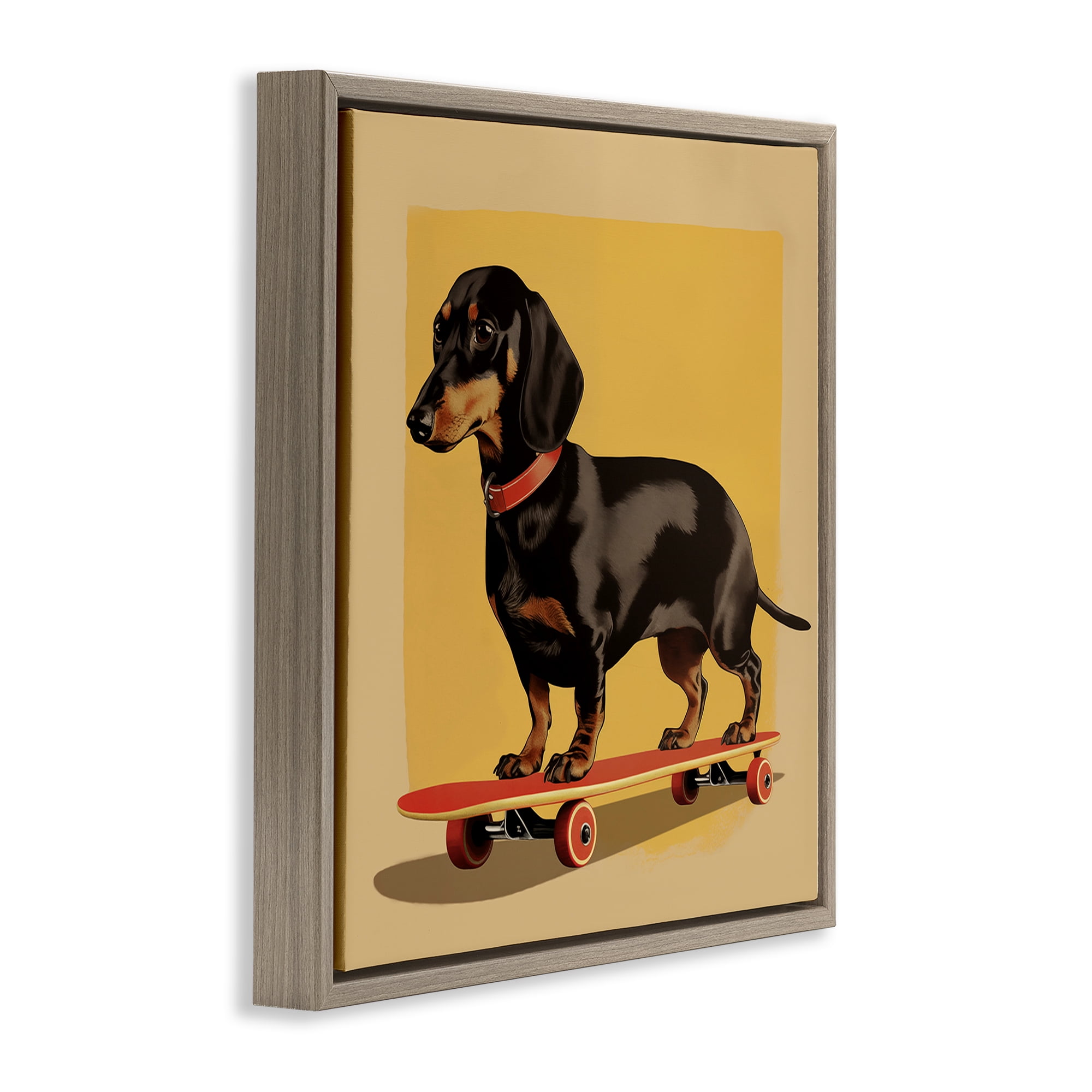 Stupell Industries Dachshund on Red Skateboard Brown Framed Floater Canvas Wall Art, design by Andreas Magnusson