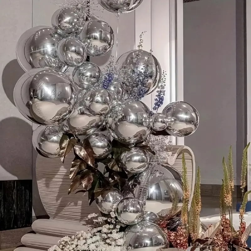 18pcs Silver Mirror Ball Balloon Set - Metallic Reflective Party Decorations with 18 Sizes, Mixed Colors, Perfect for Weddings, Birthdays, Christmas