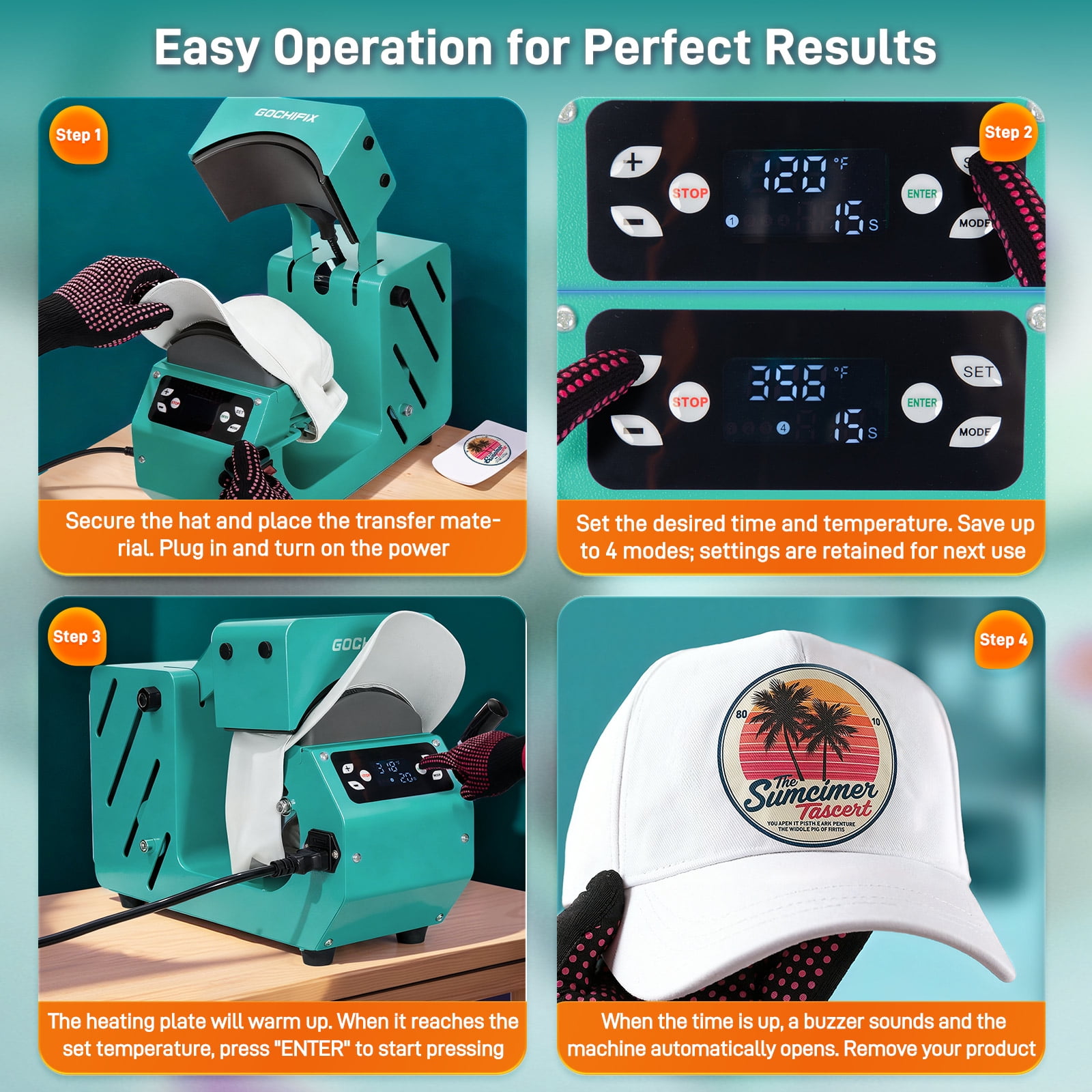 Hat Heat Press Machine,GOCHIFIX Automatic Hat Heat Press with 2pcs Interchangeable Platens for Caps Hats T-Shirts and HTV Iron On and Sublimation Projects,Green