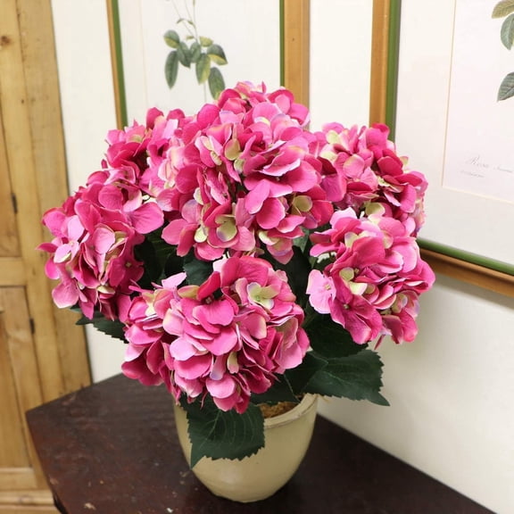 20-Inch Hydrangea Bush with 7 Heads Fuchsia – Artificial Silk Flower Bouquet for Home, Wedding & Event Décor