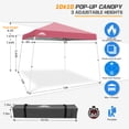 thumbnail image 4 of EAGLE PEAK 10x10 Slant Leg Pop Up Canopy Tent Easy One Person Setup Instant Outdoor Beach Canopy Folding Portable Sports Shelter 10x10 Base 8x8 Top(Peach Pink), 4 of 10