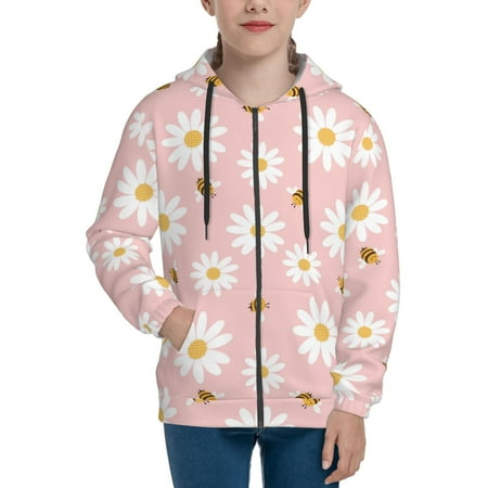 

Hoodies for Women Daisy and bee Long Sleeve Sweatshirt Drawstring Zip Up Hoodie with Pockets Teen Girl Clothes