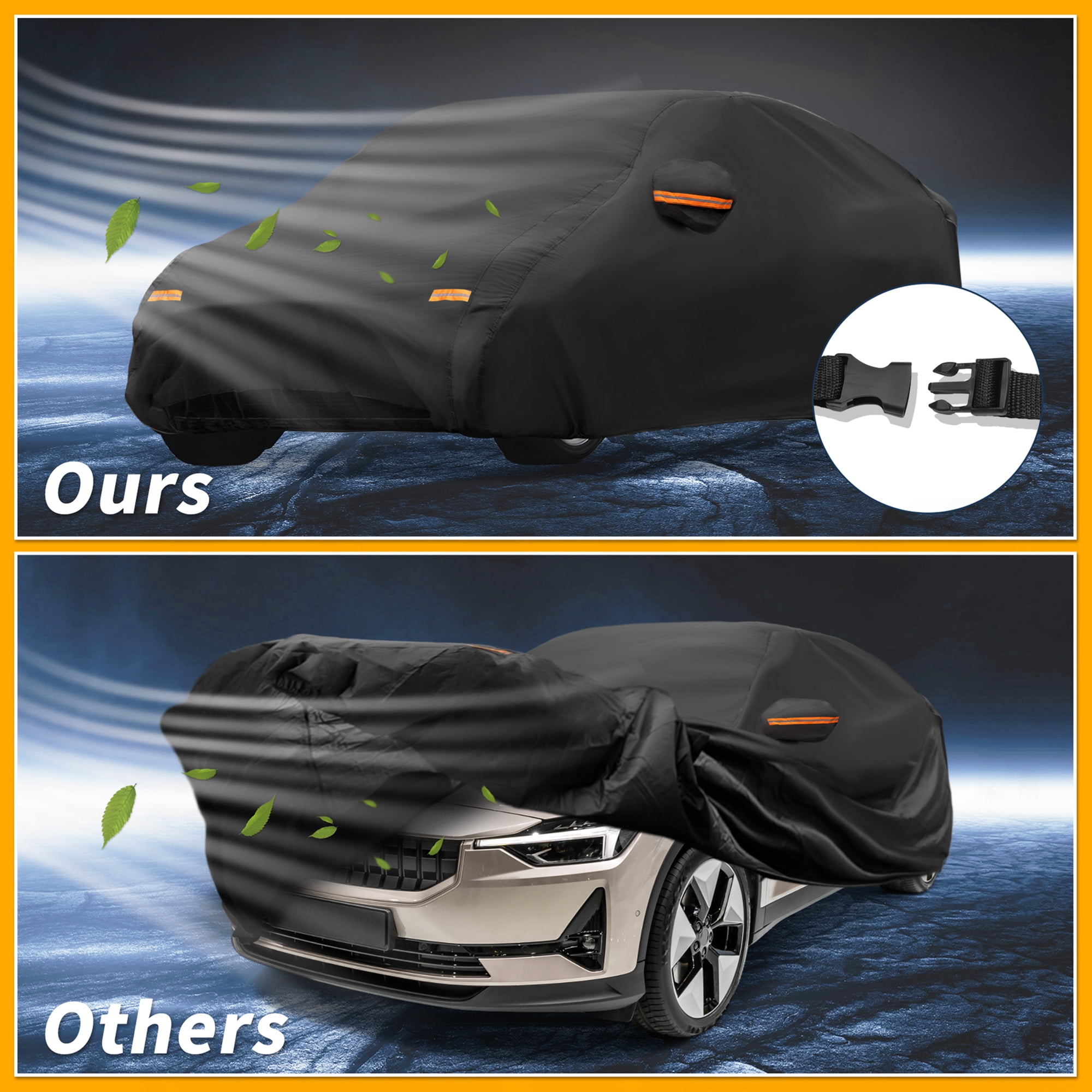 Unique Bargains Waterproof Car Cover Reflective for Polestar 2 186.61"x57.09"x48.43"