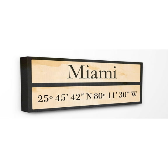 Stupell Industries Wood City Coordinates Miami Town & City Painting Gallery Wrapped Canvas Art Print Wall Art, 10 x 24