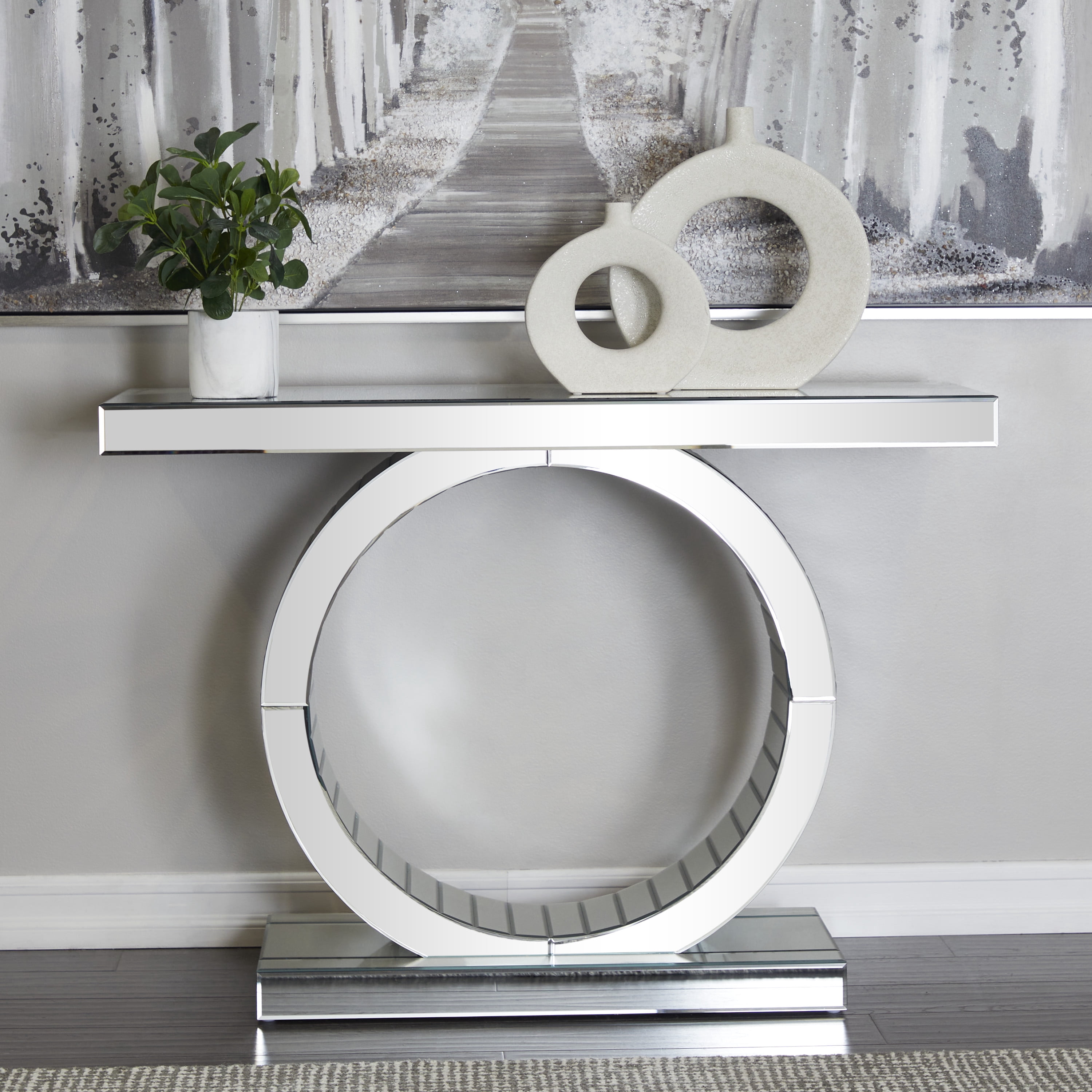DecMode 47" x 33" Silver Glass Mirrored Console Table, 1-Piece
