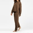thumbnail image 6 of longantii Women’s 2 Piece Cable Knit Sweater Outfit Fall Winter Long Sleeve Crewneck Sweater & Wide Leg Trousers Warm Cozy Loungewear Casual Daily Wear Knit Set Coffee, 6 of 6