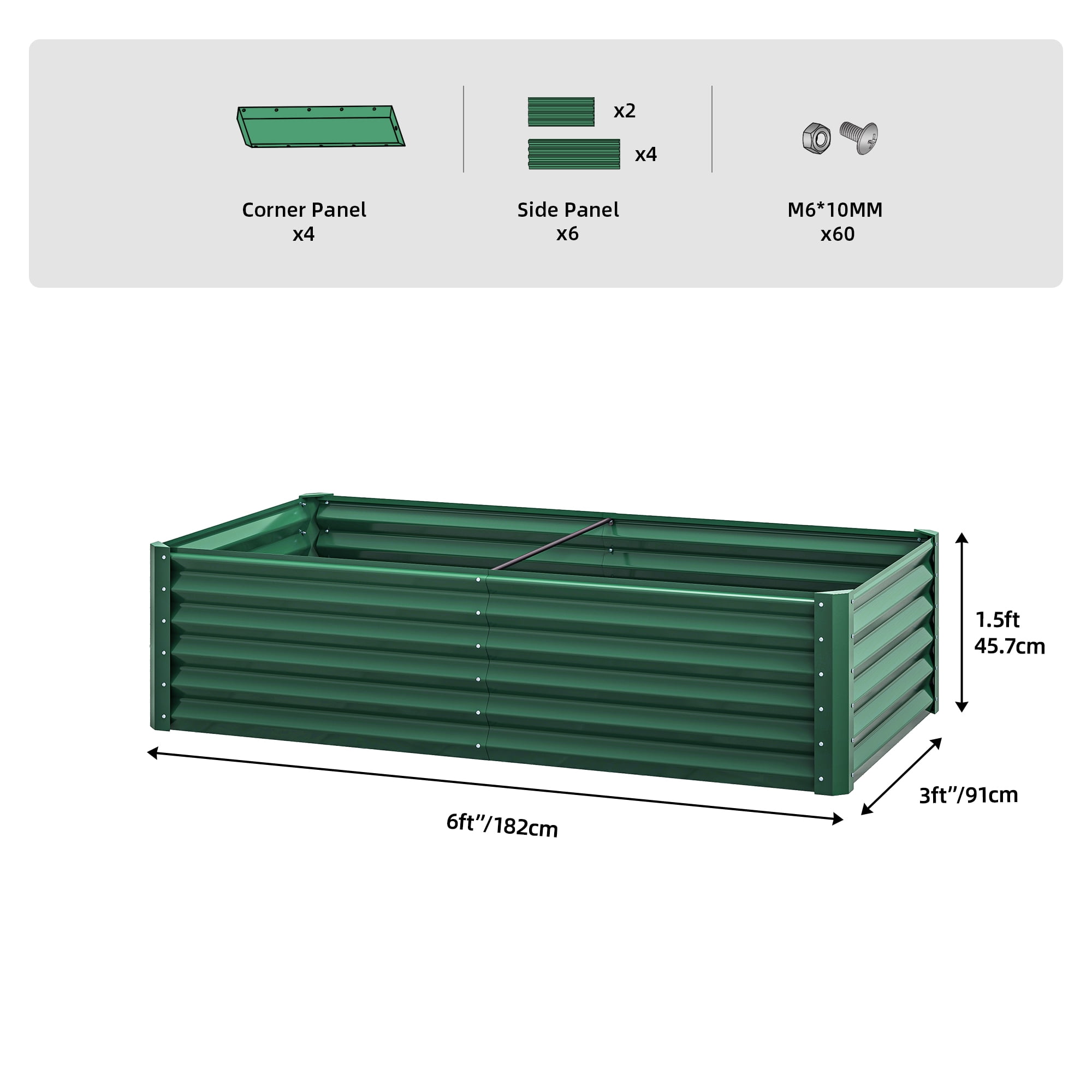 Dextrus 6x3x1.5 Ft Raised Garden Bed Kit with Gloves, Large Galvanized Metal Planter Box, Green