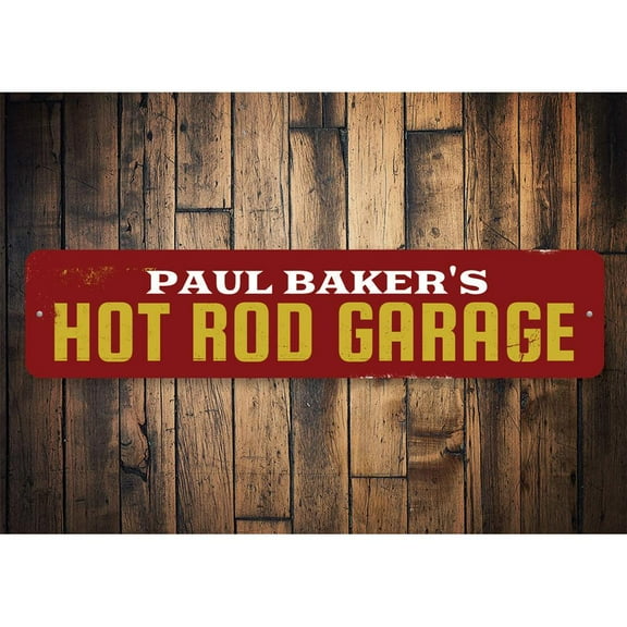 Hot Rod Garage Novelty Sign, Metal Wall Decor - 4x18 inches