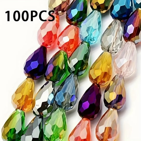 100/120/140pcs Of Randomly Mixed Color Straight Hole Beads, Transparent Water Drop Beads with Central Hole Intervals, Used for DIY Craft Jewelry, Necklaces, Bracelets And Earrings, Hole:1mm
