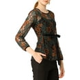 thumbnail image 5 of INSPIRE CHIC Women's Lace Peplum Blouse Floral Bracelet Sleeves Self-Tie Waist Top XL Green, 5 of 9