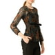 thumbnail image 4 of INSPIRAR CHIC Blusa de encaje con peplum para mujer, mangas de pulsera florales, top con cintura ajustable, 2XL, verde, 4 of 7