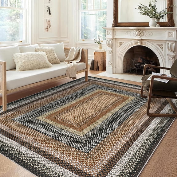 9x12 Washable Non-Slip Area Rug - Modern Braided Print for Living Room