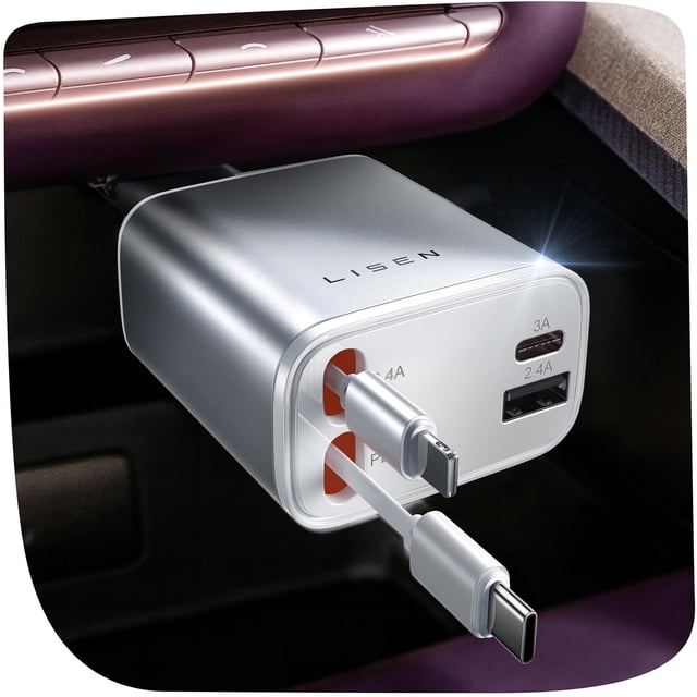 Cargador de coche LISEN de 75 W, 4 en 1, retráctil USB C de 15 a 31 cm