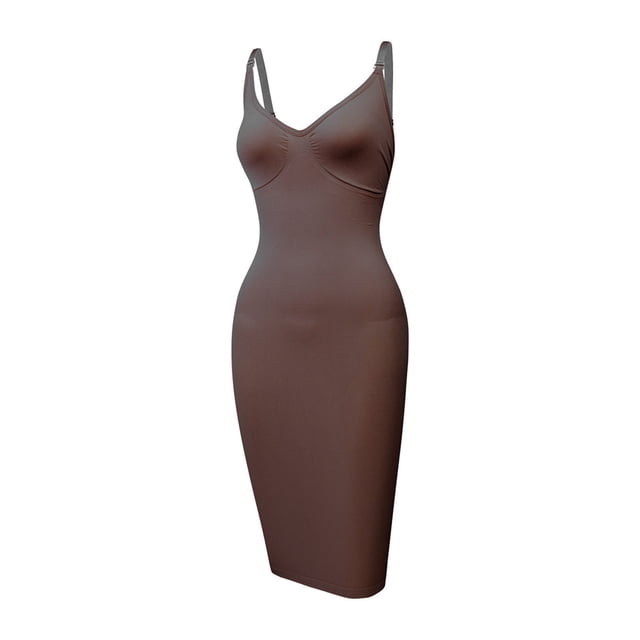 JGGSPWM Robe Gainante Sans Bretelles Robe à Enfiler pour Femmes Gaine Sans Coutures sous les Robes Robe Contrôle du Ventre Brun TTTG