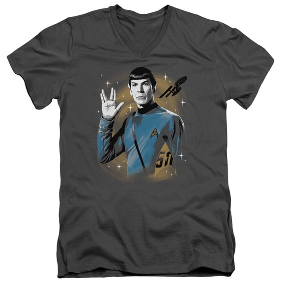 Star Trek Space Prosper Adult V-Neck 30/1 T-Shirt Charcoal