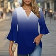 thumbnail image 2 of CYMMPU Floral Pattern 3/4 Sleeve Tunic Tops Fall Fashion Shirts Blouses for Women Dressy Casual V Neck Spring Tops Loose Fit Business Elegant Work Topss Dark Blue XL, 2 of 6