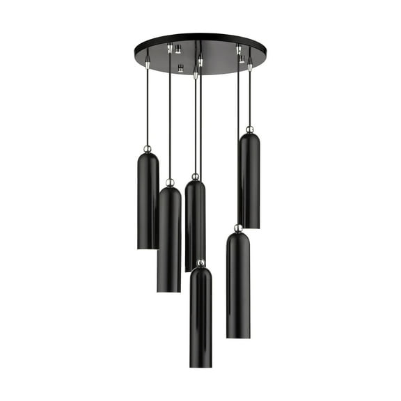 46756-68 Livex Lighting Ardmore - 6 Light Pendant in Mid Century Modern Style - 19 Inches wide by 16.5 Inches high-Shiny Black Finish