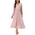 thumbnail image 1 of INSPIRE CHIC Robe Plissée pour Femme à Manches Longues Bouffantes, Col en V, Robe avec Ceinture à la Taille, G Rose Poudré, 1 of 6