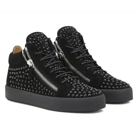 SHOOEGLE Sapatos Masculinos Men Fashion Patchwork Flat Thick Bottom Zipper Shoes Rhinestone Sneakers Shoes Man