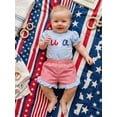 thumbnail image 6 of BemeyourBBs Kids Toddler Baby Girl 4th of July Outfit Patriot Independence Day Outfits Little Baby Girl Summer Clothes Ice Cream Embroidery Puff Short Sleeve T Shirt Tops and Plaid Shorts Set, 6 of 9