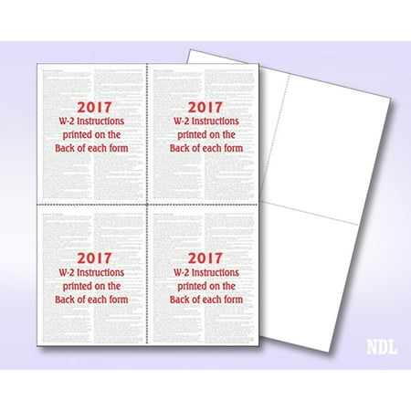 W-2 Forms 4-Up Version "Instructions on Back" for 2018 - 100 sheets