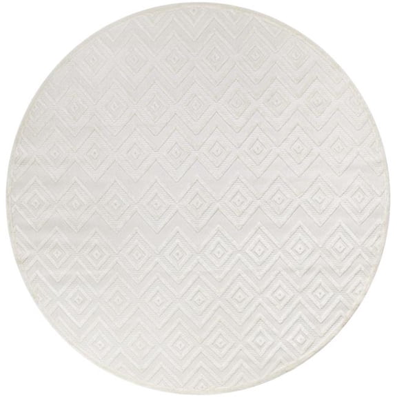 HomeRoots 555945 10 ft. Ivory & White Geometric Indoor & Outdoor Round Area Rug