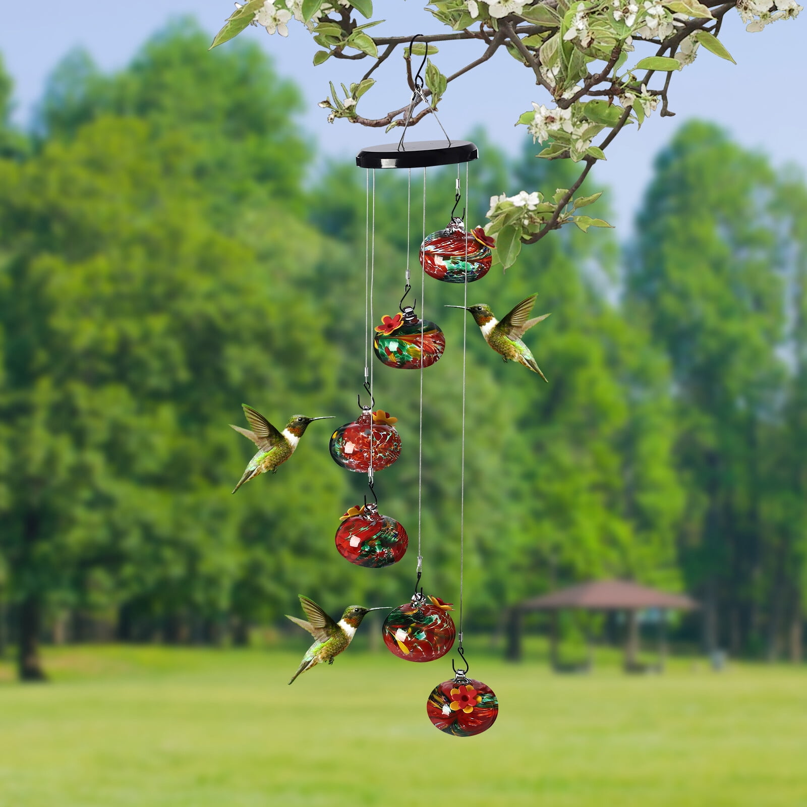 Decorative 6 Glass Balls Hummingbird Feeders, Modern Bird Feeders with Leak-Proof for Outdoor, Red