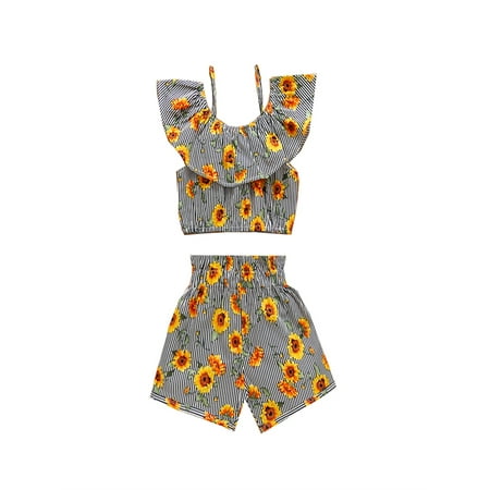 

Gureui Little Girls Print Sleeveless Sling Crop Top and Short Pants 2 Pcs Set