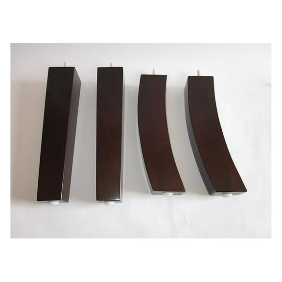 Furniture Legs 4-Piece Set, 10" Tapered Wood Legs for Sofa & Chair - Dark Brown Rubberwood Legs, Front & Back Tapered Design, 5/16" Bolt, Floor Glides