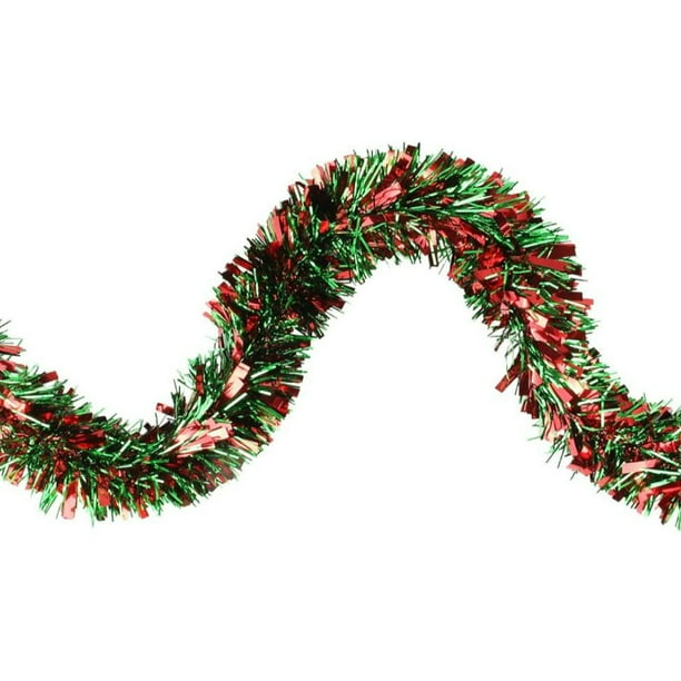 Guirnalda navideña de oropel de 6,5 pies Serpentinas metálicas verdes Guirnalda navideña roja, guirnaldas de oropel para árbol de Navidad, oropel navideño
