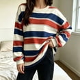 thumbnail image 2 of Tqcoqu Women's Striped Crew Neck Sweatshirt,Long Sleeve Drop Shoulder Loose Casual Pullover Top,2026 Trendy Clothes, 2 of 6