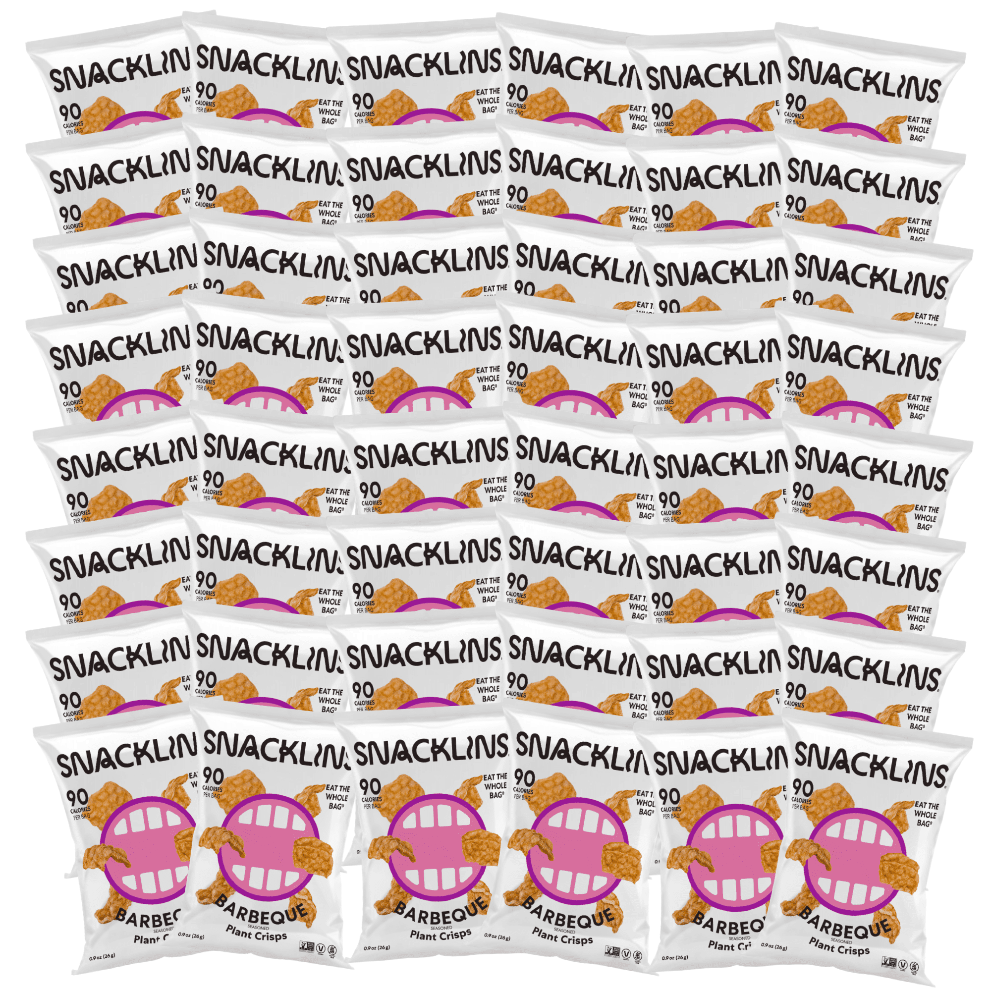 SNACKLINS Plant Based Crisps Vegan Healthy Snacks - Gluten Free, Grain Free, Plant Based Crisps, 100% Kosher, Low Calorie and No Added Sugar, Crunchy, Puffed Snack - Barbeque, Pack of 48)