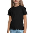 thumbnail image 3 of HAOTAGS Girls Ruffle Trim Tee（1-10）, Summer Cotton Round-Neck Short Sleeve Top Black 9-10Years, 3 of 6