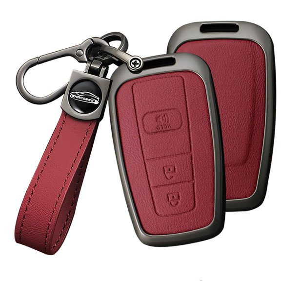 3 Button Key Fob Cover Compatible with Toyota 4Runner 2016-2024 RAV4 Camry Prius Prado Key Leather & Alloy Key Cover Accessories with Keychians