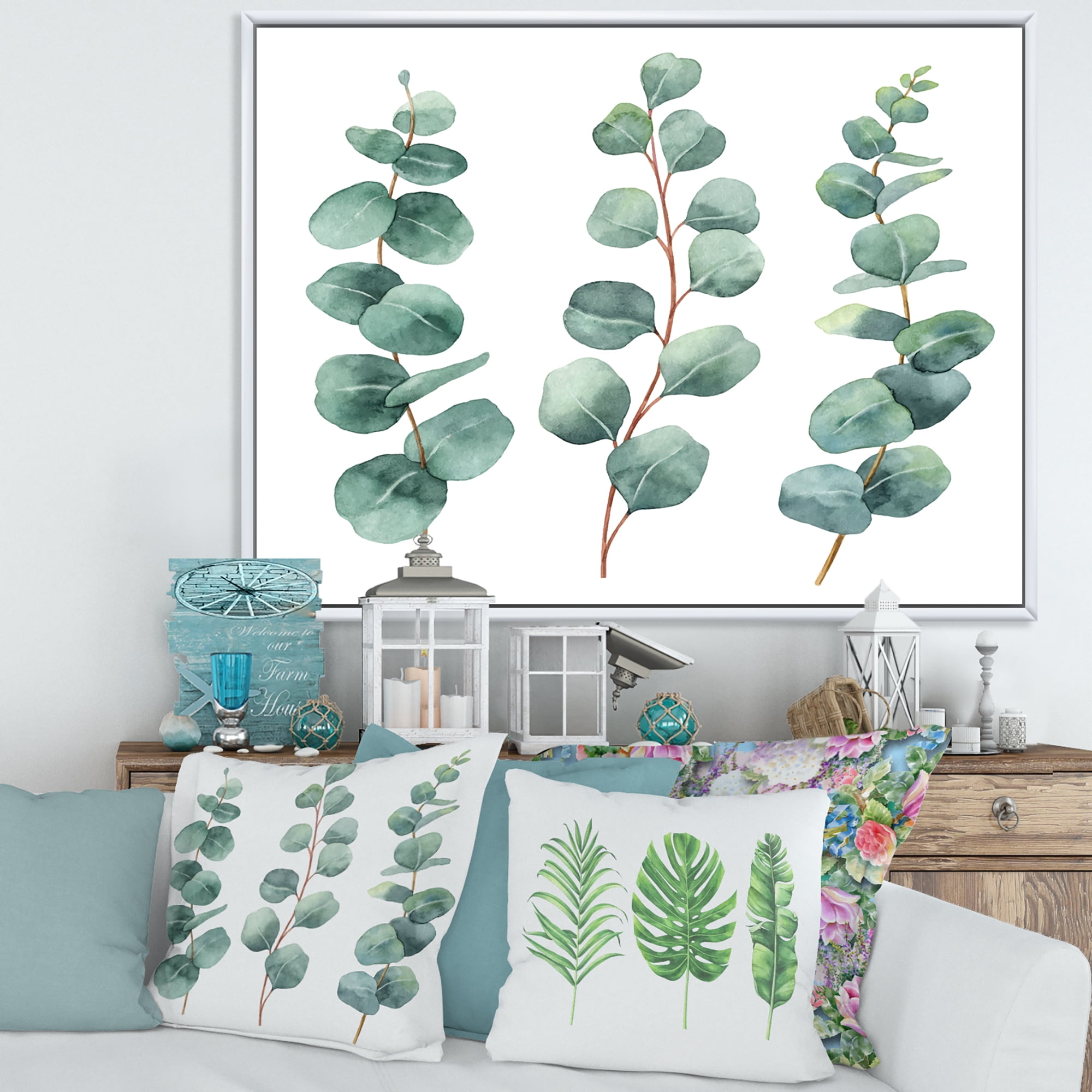 Young Eucalyptus Branches and Leaves I 20 in x 12 in Framed Painting Canvas Art Print, by Designart