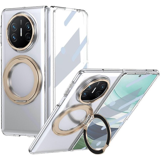 For Huawei Mate X5 Case Magnetic Kickstand Clear PC Phone Cover with HD Screen Film - Black