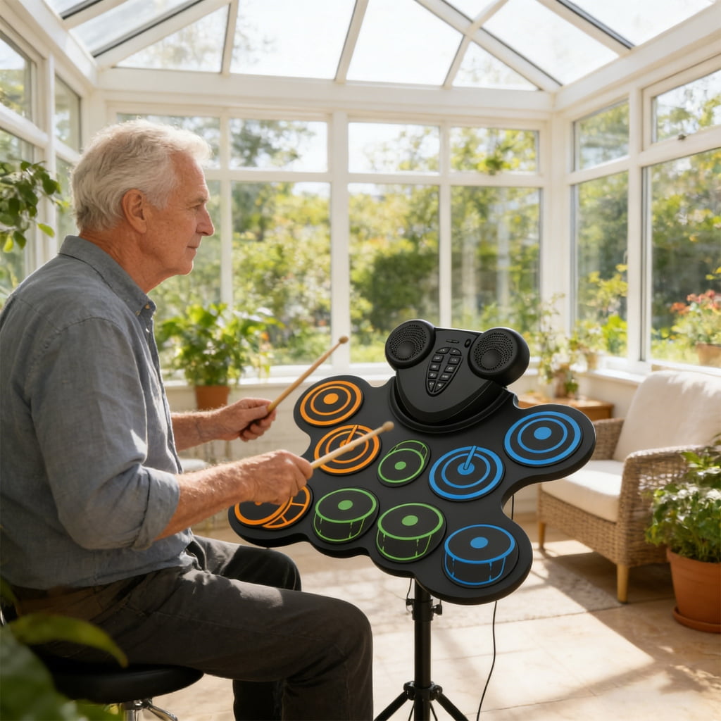 Compact Electronic Drum Set With Adjustable Tone And Digital Great Present For Aspiring Music Lovers