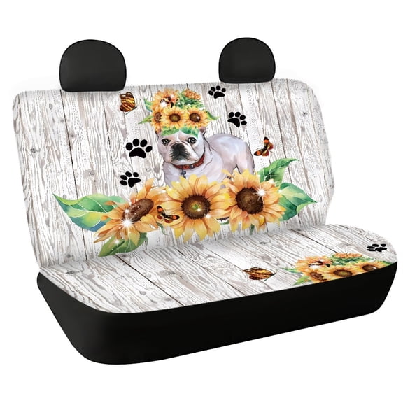 FUIALDOLG Bulldog Sunflower Car Back Seat Covers, Set of 2 Pieces Stretch Durable Seat Covers for Auto Interior Protection