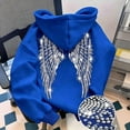 thumbnail image 5 of Linfrsh Girls Sequin Angel Wings Hoodies Trendy Long Sleeve Hooded Baggy Drawstring Sweat Fashion Casual Pullovers With Pockets(Blue,12-13 Years), 5 of 8