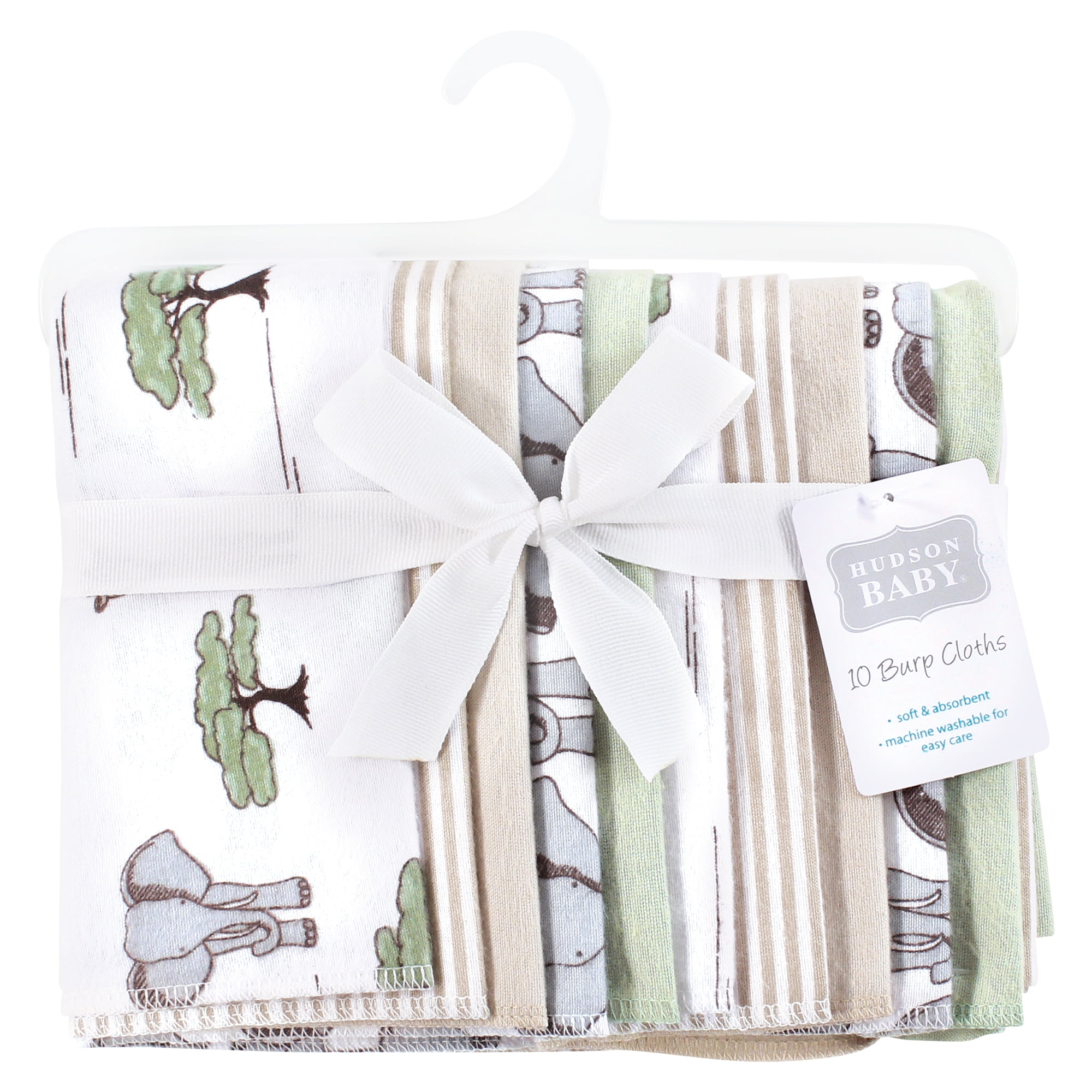 Hudson Baby Cotton Flannel Burp Cloths 10-Pack, Wild Safari Adventures, One Size