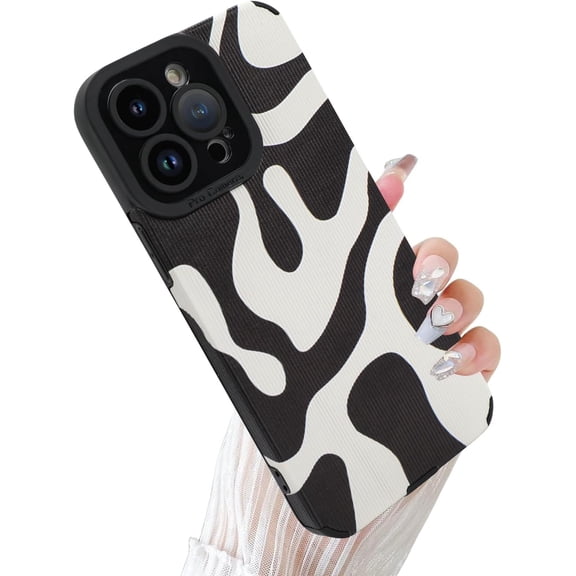 Compatible iPhone 12 Pro Max 6.7 "Cow pattern Mobile Phone Case, Soft TPU Bumper Silicone Glue Mobile Phone Case Wave Pattern Pattern Designed for Female Girls-Black White