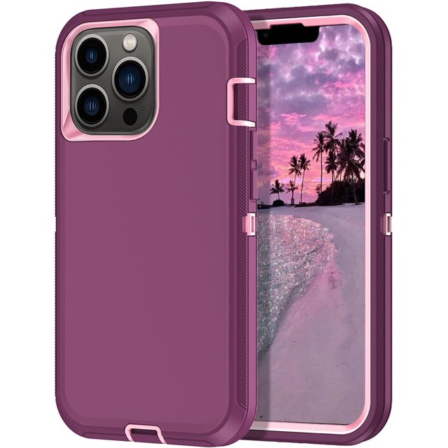 IBAOLEA for iPhone 13 Pro Max Case Shockproof Rugged Full Body Protection Heavy Duty Dust/Drop Proof 3-Layer Durable Cover Case for IBAOLEA iPhone 13 Pro Max 6.7 2021, Purple/Pink Purple/Pink