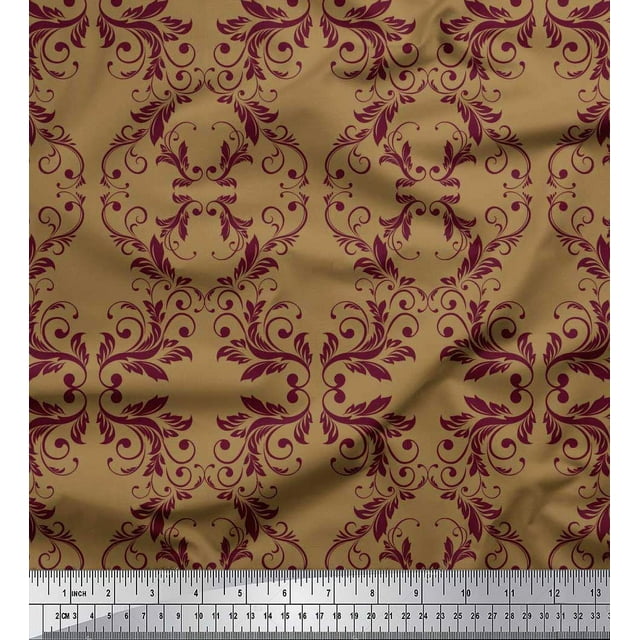 Soimoi Brown Rayon Fabric Quaterfoil Damask Printed Fabric 1 Yard 56 Inch Wide