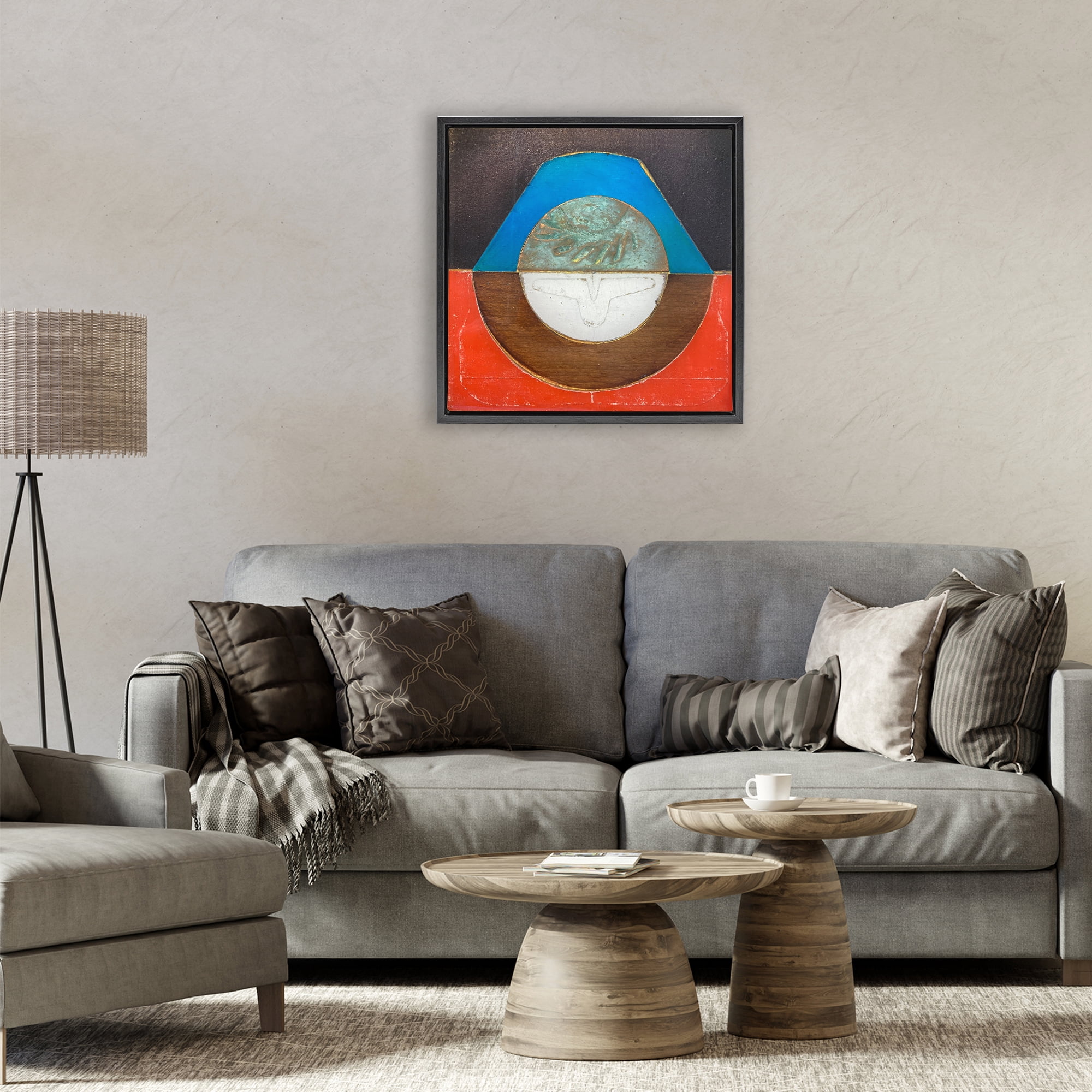 Stupell Industries Round Rustic Symmetry Black Framed Floater Canvas Wall Art, design by Matthew Finger