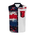 thumbnail image 4 of fnnxeal Men Western Sleeveless Snap Shirt Red White Blue Splatter Print Color Block Casual Cowboy Top with Chest Pocket Stretch Lightweight Patriotic ShirtSize S, 4 of 5