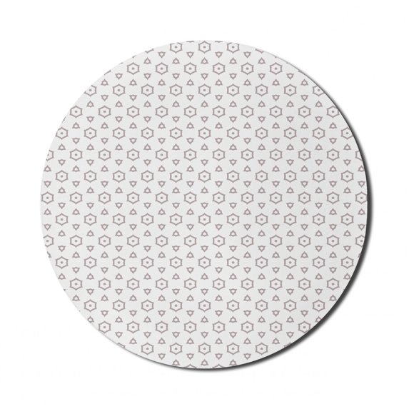 Abstract Mouse Pad for Computers, Dots Inside Ornamental Hexagons Pattern Along Monochrome Triangles Shapes, Round Non-Slip Thick Rubber Modern Mousepad, 8" Round, Grey Pink and White, by Ambesonne